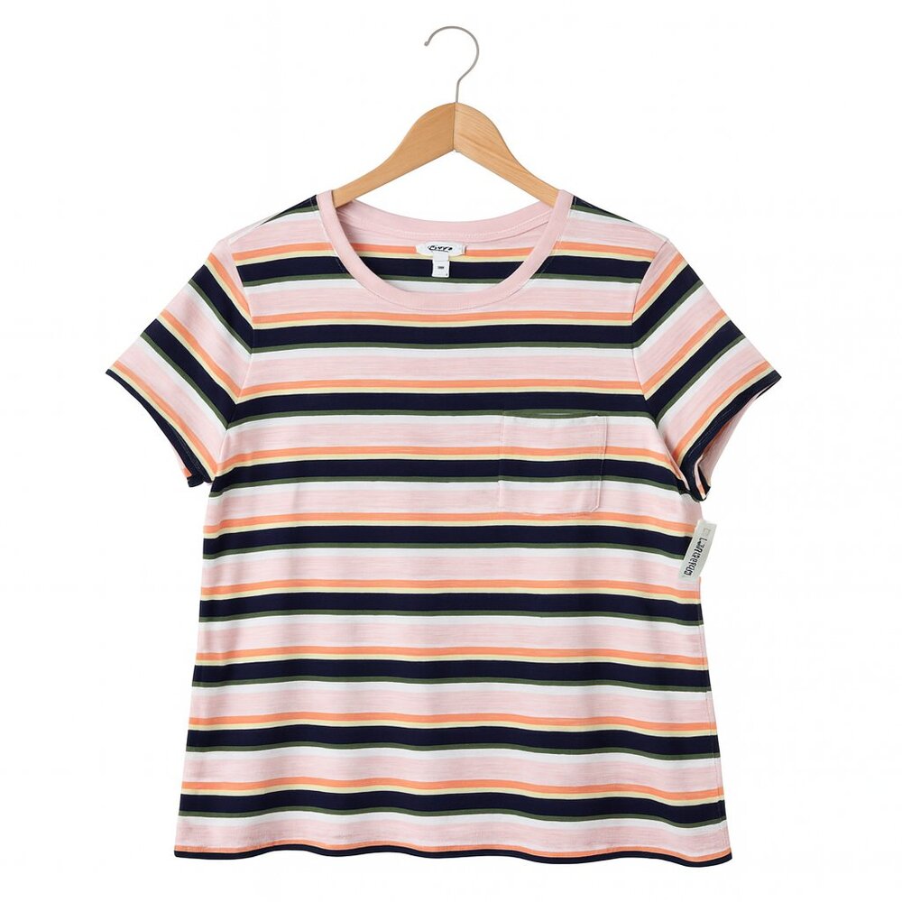 NWT Goodthreads Stripe Pocket Tee Women’s XL Pink Navy Crewneck